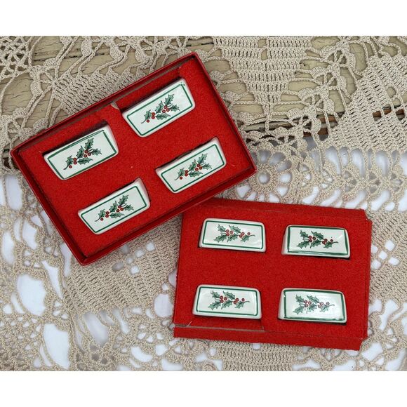 Set of 8 Vintage SPODE Christmas Place Card Holders 1979 - Picture 1 of 6